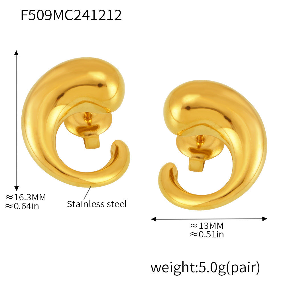 Stylish and simple curved water drop stud earrings stainless steel plated 18K real gold light luxury ins wind earrings women 99