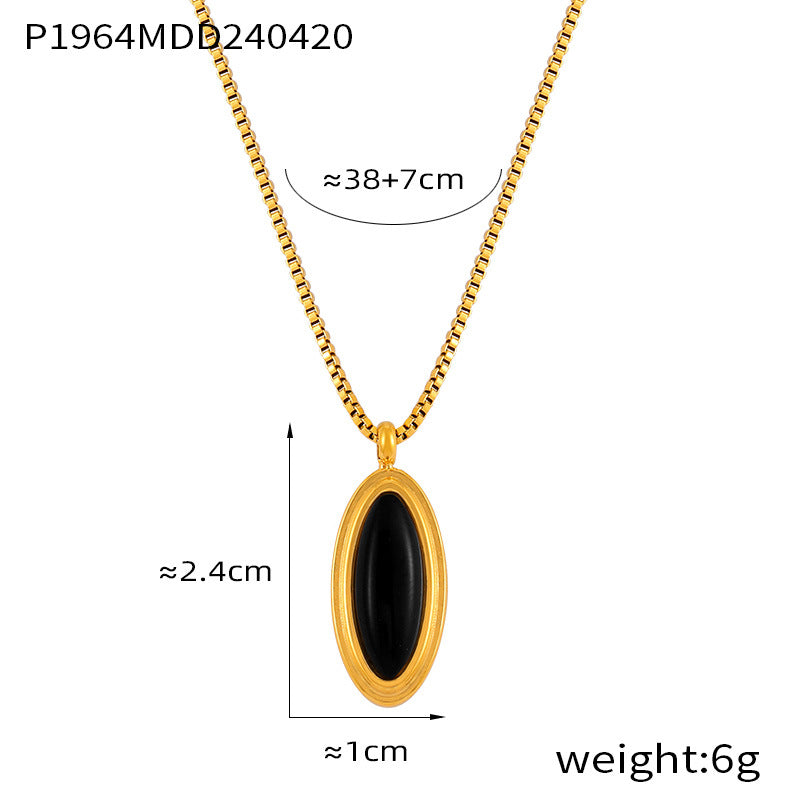 Vintage niche Vintage jewelry Tiger's eye stone pendant with diamond shell shape design titanium steel necklace