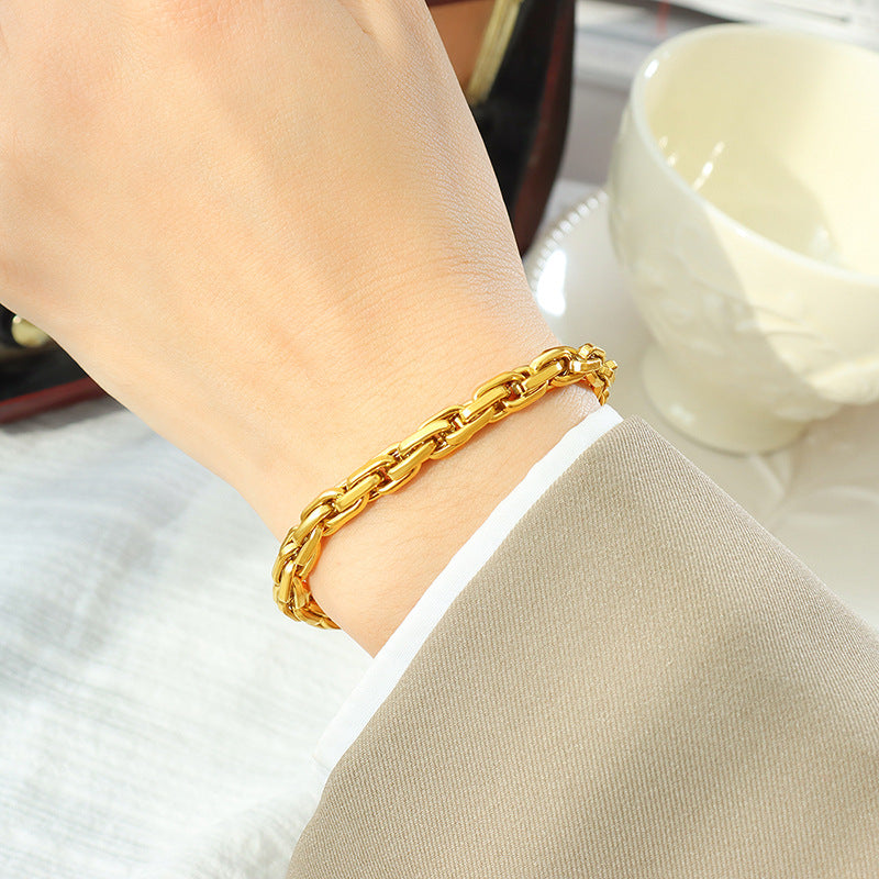 Premium thick chain bracelet women's titanium steel jewelry plated with 18k gold interlocking chain hip-hop jewelry