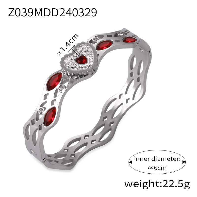 Simple personality niche geometric hollow jewelry texture design sense inlaid diamond design sense titanium steel gold-plated bracelet