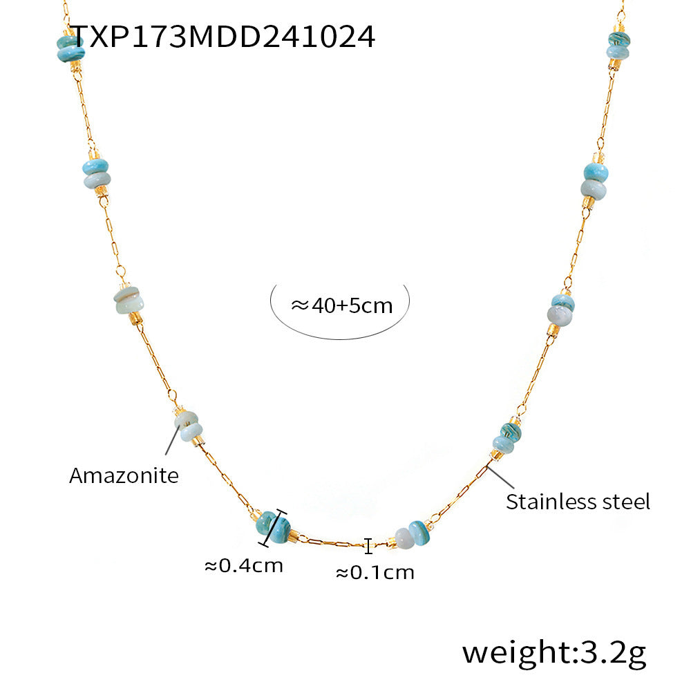 Color natural stone light luxury double-layer necklace bracelet women's stainless steel handmade chain set is available in stock.