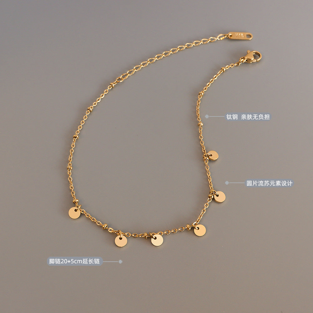 Jewelry legchain disc fringed anklet, titanium steel 18k gold foot decoration beach jewelry S113