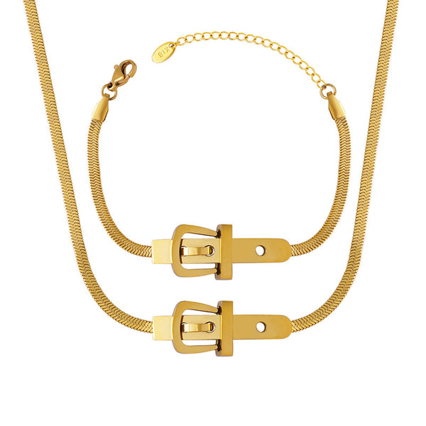 Hot Trend Fashion Blade Chain List Buckle Necklace Women's Hip Hop Titanium Steel Clavicle Chain Bracelet Jewelry Set pp