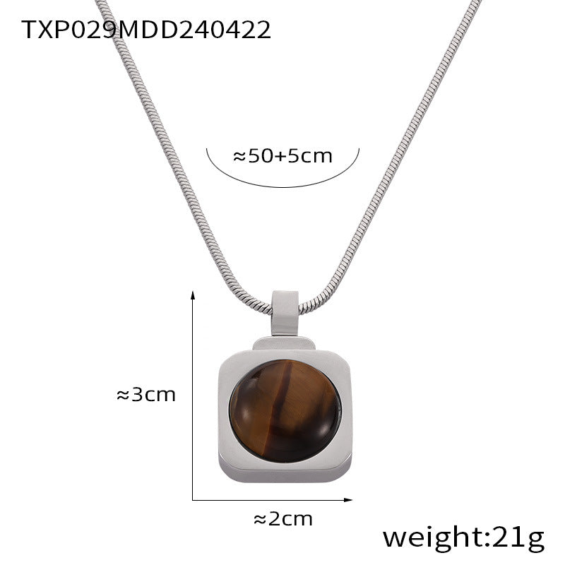 Hot-selling personalized light luxury jewelry inlaid with tiger's eye design titanium steel jewelry set pp
