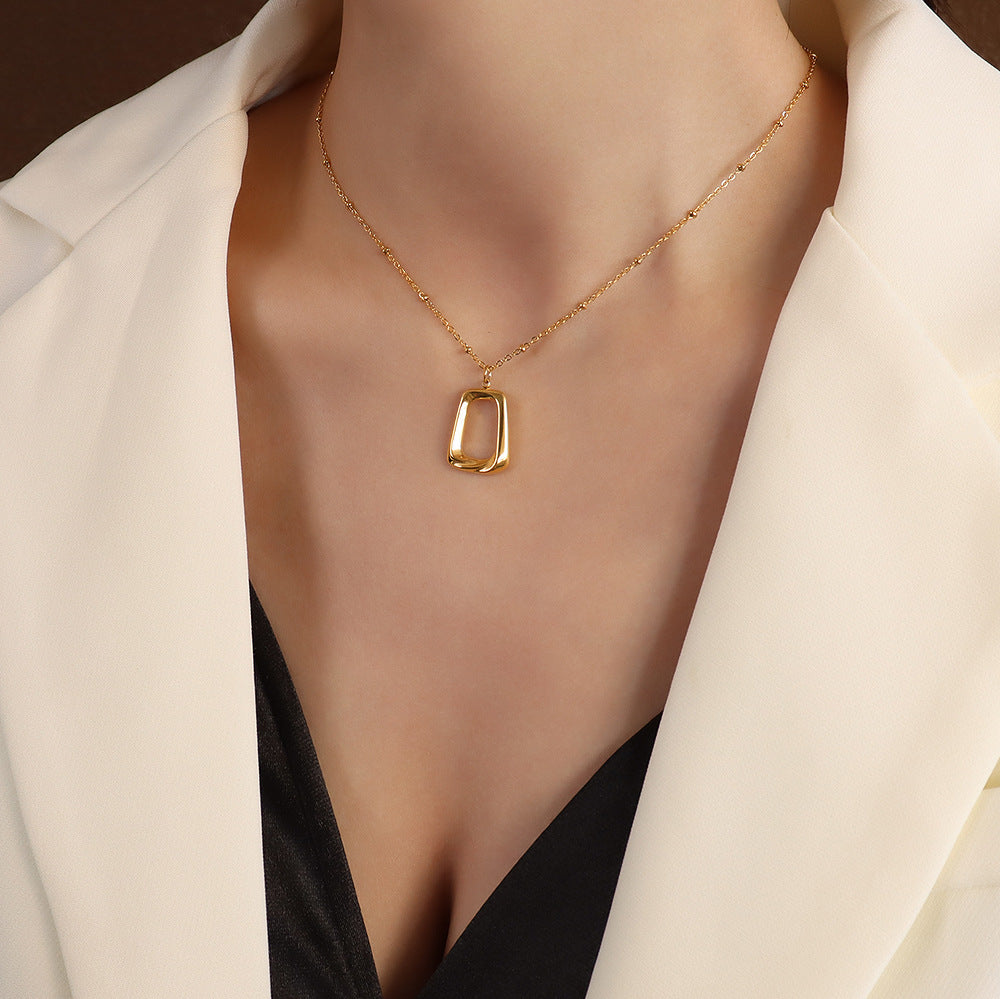 Marka Jewelry Geometric Square Necklace Clavicle Chain Titanium Steel 18k Gold Earrings Stud Earrings Jewelry Set