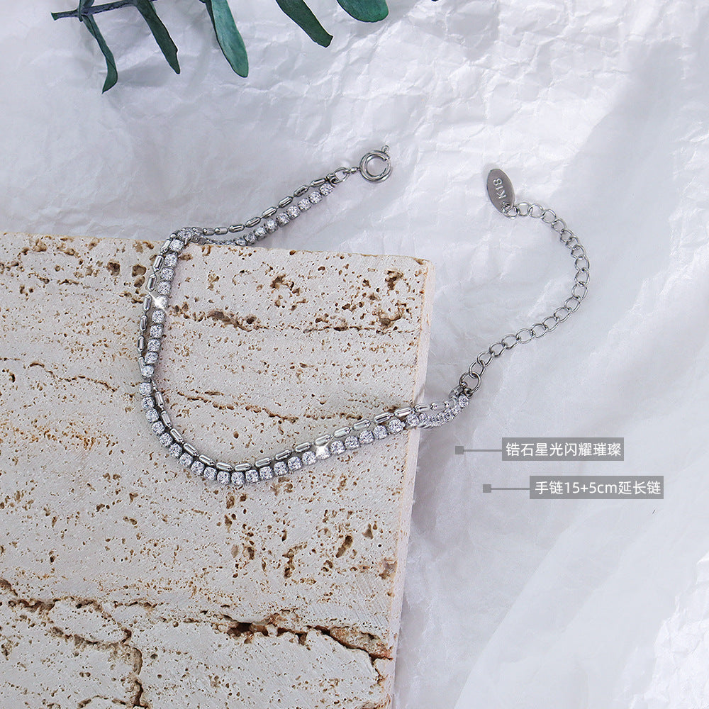 Niche design i wind full diamond zircon double layer titanium steel bracelet hot-selling hand jewelry factory hair E26199