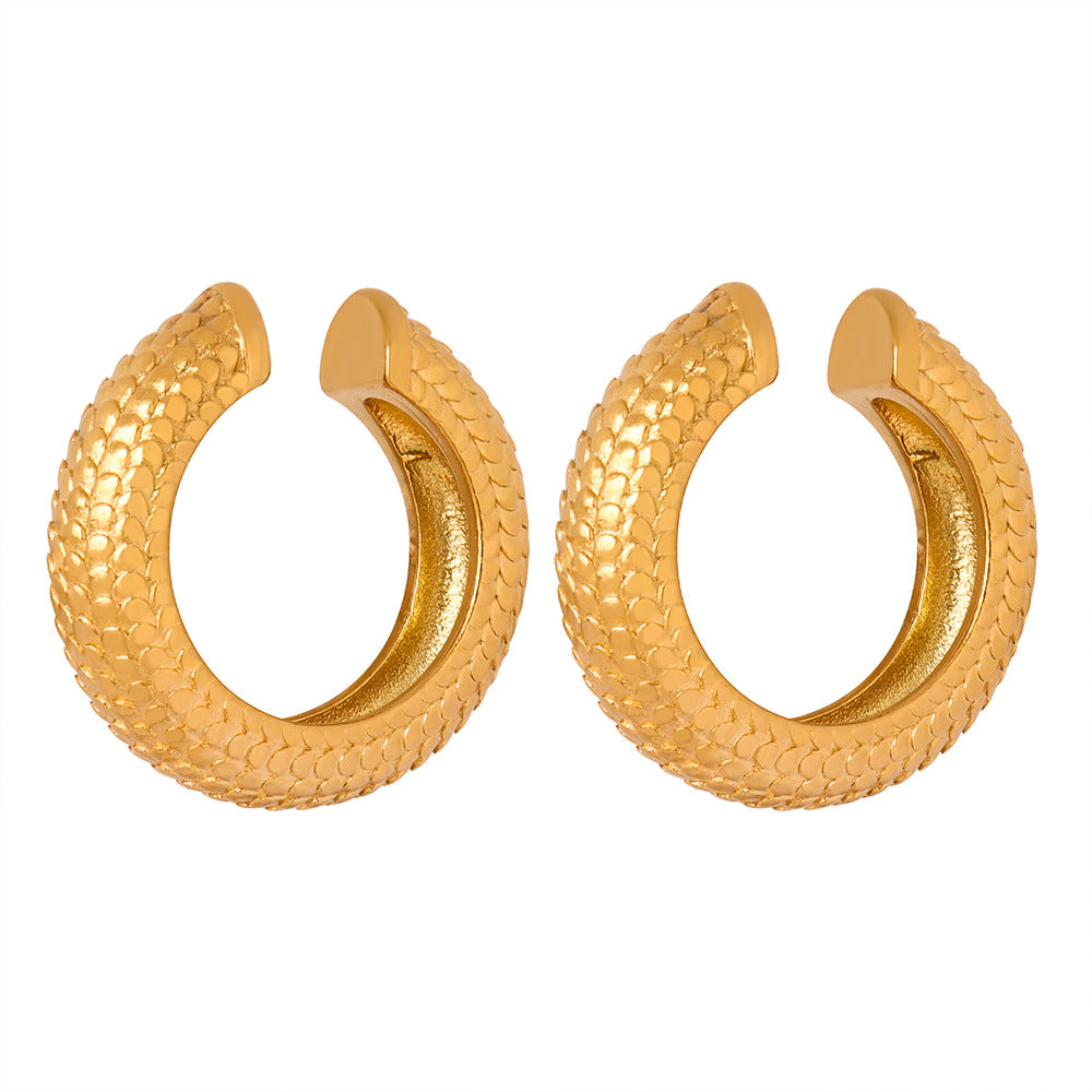 New Versatile Personality Fashion Simple Titanium Steel Gold Plated Scales Geometric Earrings Earrings Jewelry Women