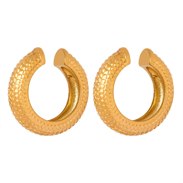 New Versatile Personality Fashion Simple Titanium Steel Gold Plated Scales Geometric Earrings Earrings Jewelry Women