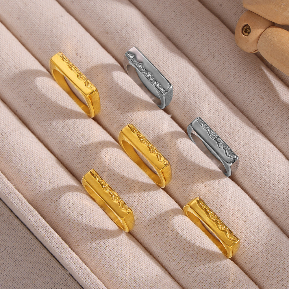 Elegant and simple temperament square jewelry personalized texture mountain wave design titanium steel ring pp