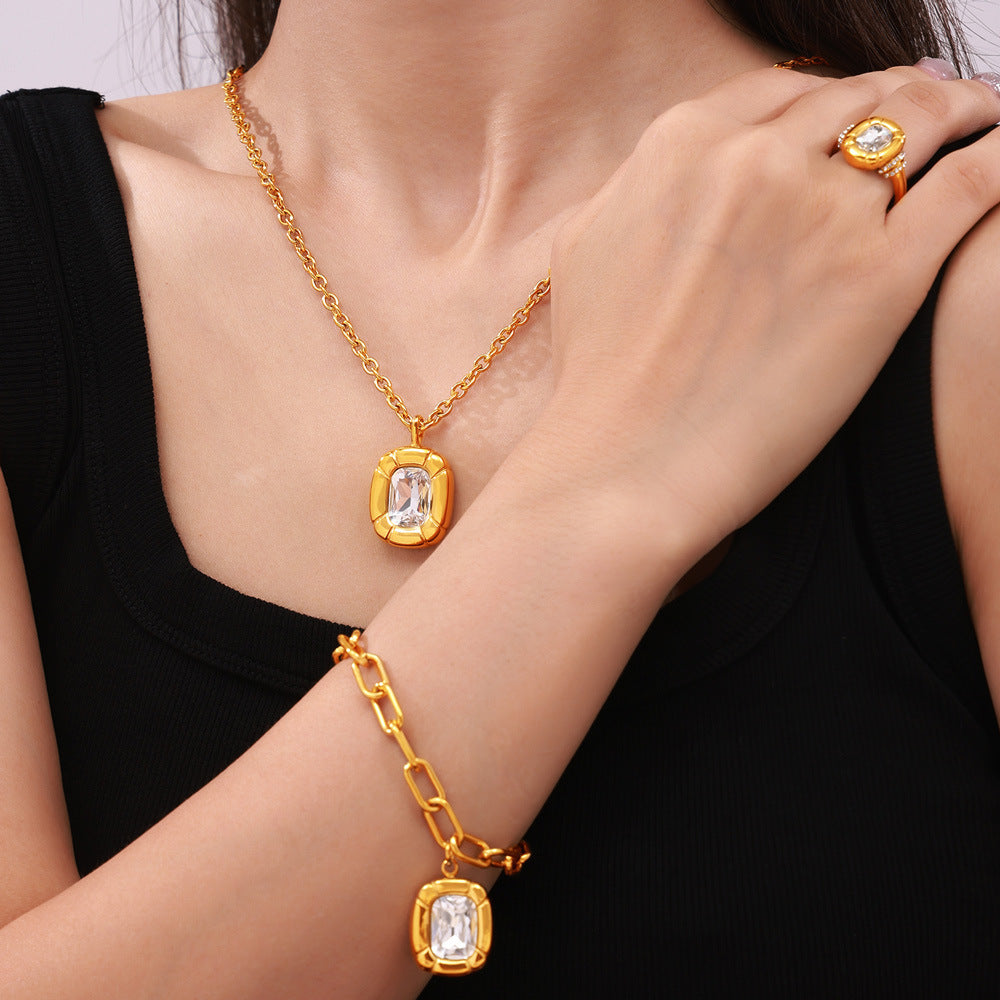 Retro light luxury simple cold wind jewelry texture oval brand diamond design titanium steel jewelry set 99
