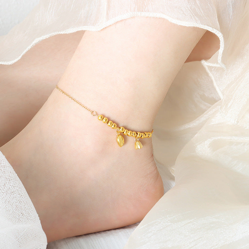 Hot-selling personalized fashion lotus pod lotus pendant titanium steel beaded anklet plated with 18k gold foot jewelry women's jewelry