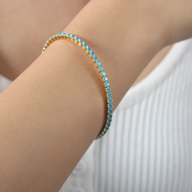 New high-end light luxury full of zircon niche design titanium steel gold-plated personalized bracelet women's jewelry wholesale