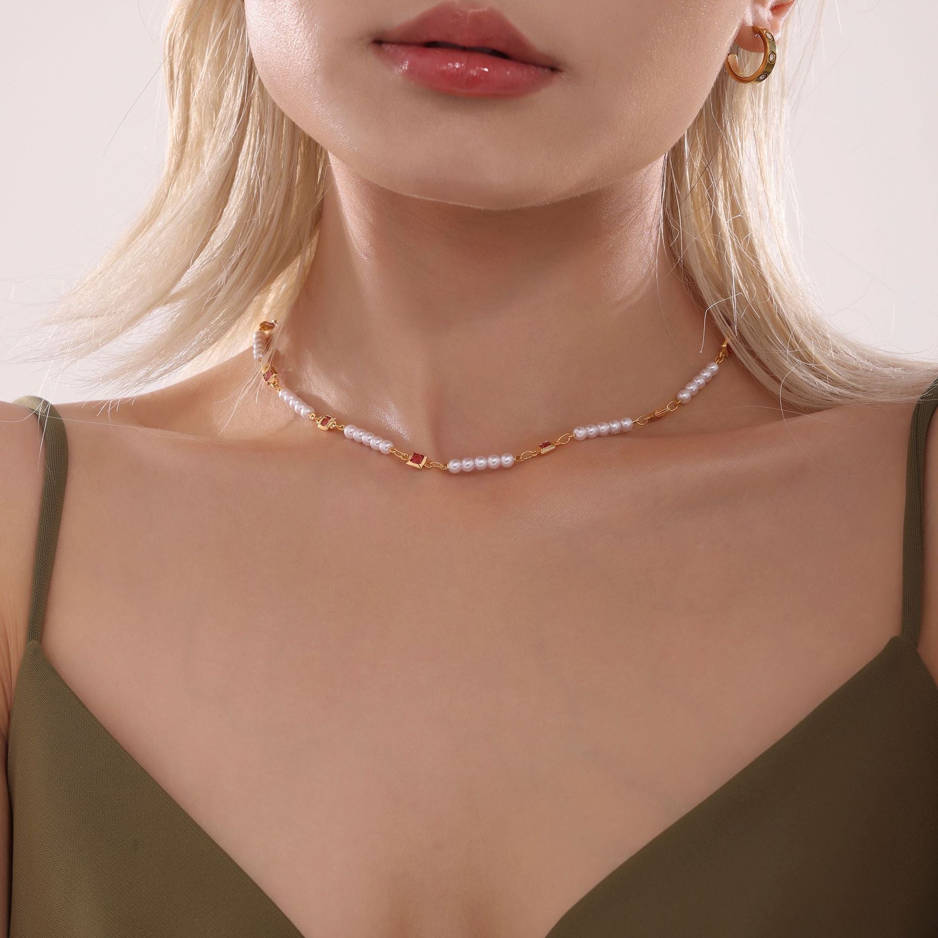 Copper PVD plated 18K real gold zircon bead collarbone necklace bracelet creative girl new daily jewelry