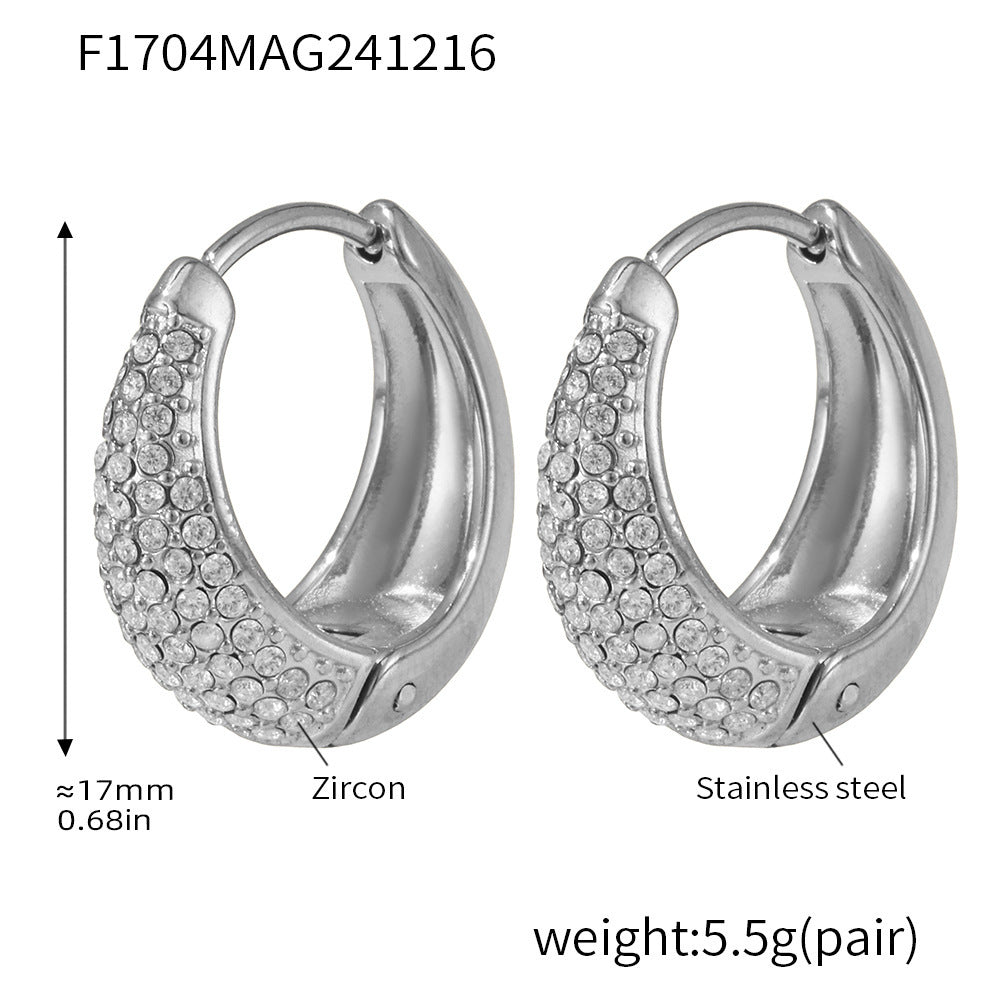 Blue Turquoise Colorful Zircon Circle Earrings Temperament Ear Buckles Commuter Earrings Stainless Steel Electroplated 18K Real Gold