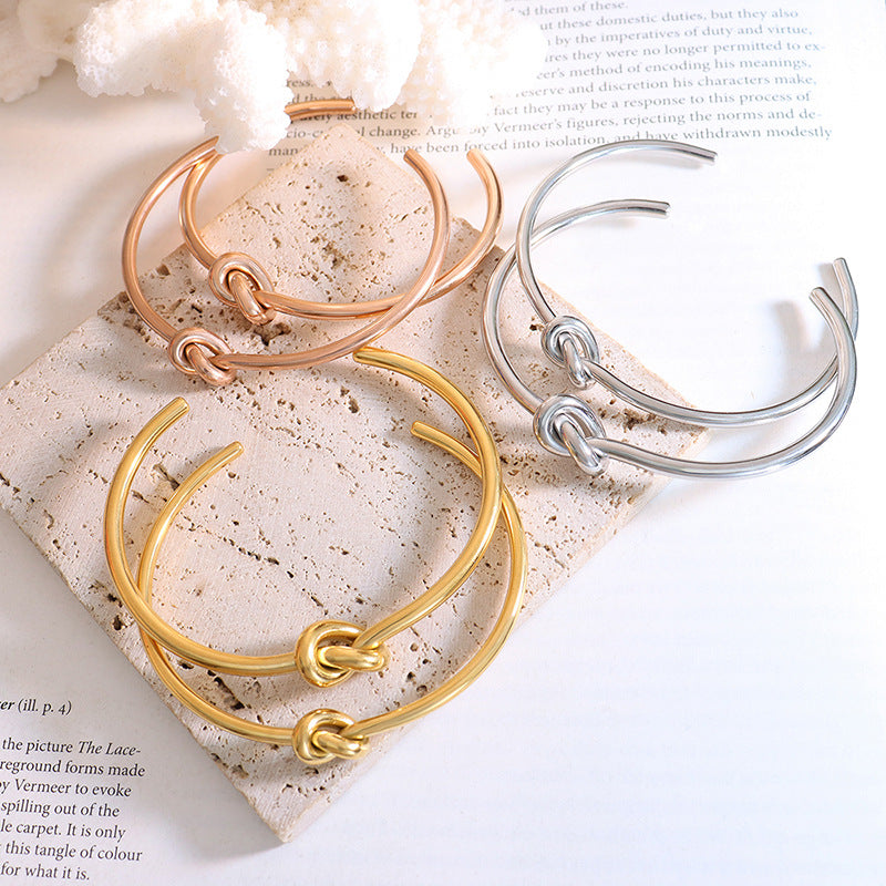 Temperament Personality Fashion Thickness Opening Knot Bracelet Titanium Steel Plated 18K Gold Non-Fading Bracelet Jewelry