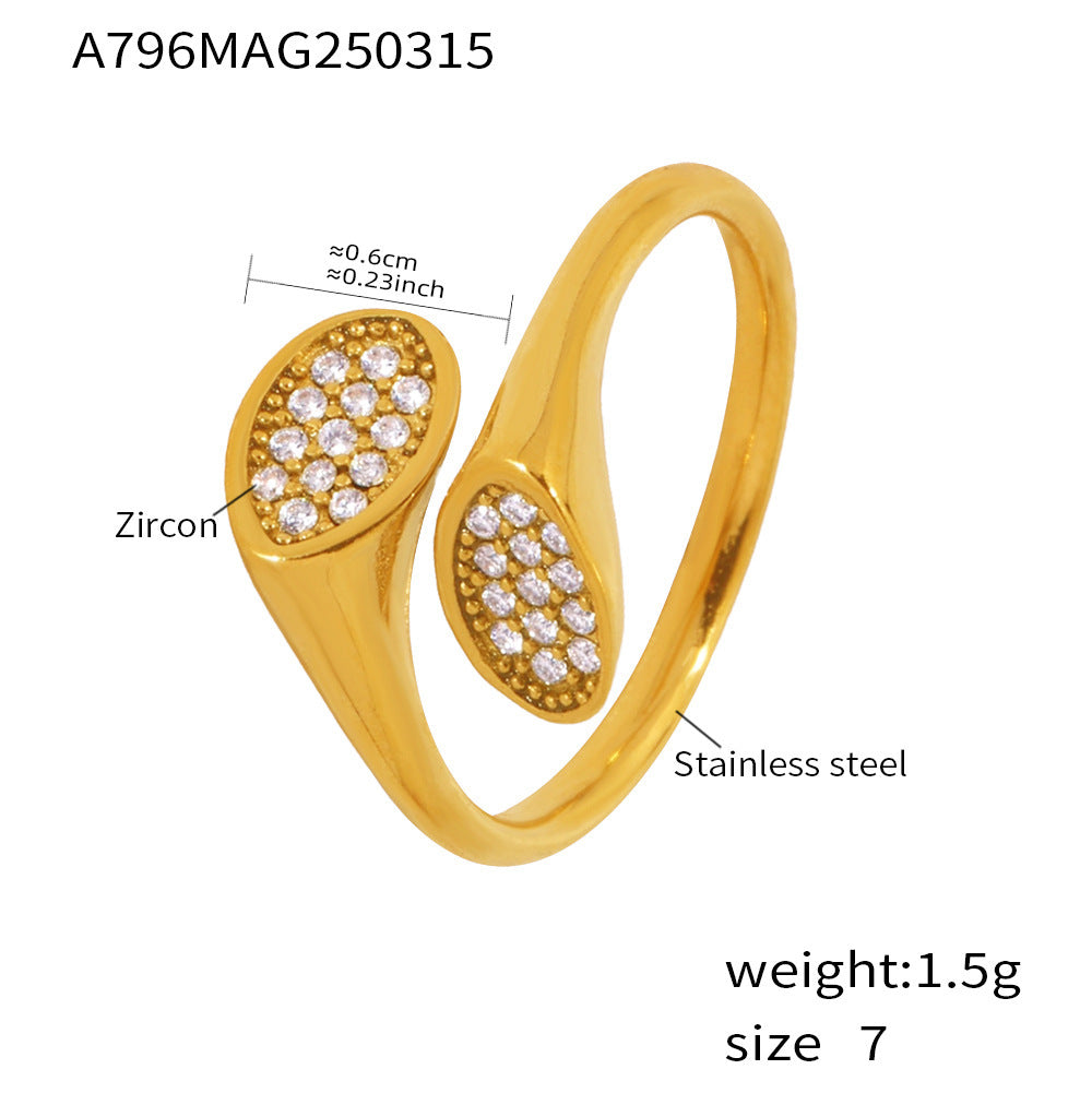 Jewelry Irregular High Texture Zircon Inlaid Design Open Ring Stainless Steel Plated Real Gold Index Finger Ring
