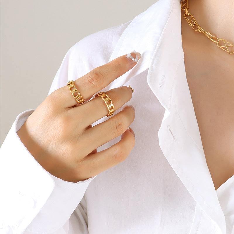New summer gold geometric men's and women's Buddhist fashion ring cold wind titanium steel ring