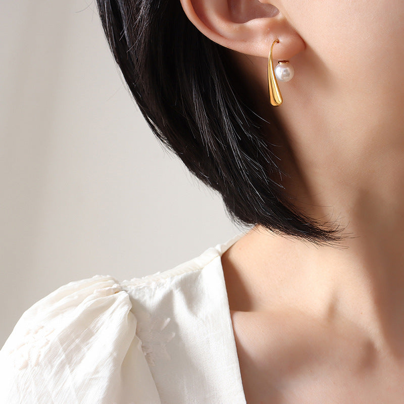 Unique Design Earrings Titanium Steel Plated 18K Gold Personalized Ear Hooks Niche Fashion Earrings Jewelry Women's 99