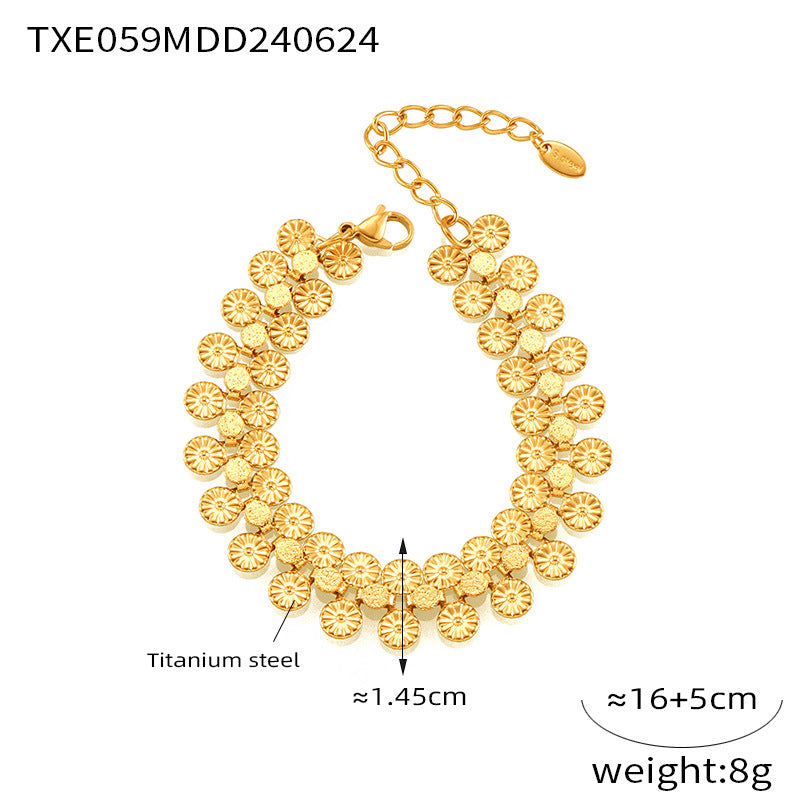 British style retro personalized batch flower round brand splicing design sense jewelry elegant niche titanium steel gold-plated jewelry set