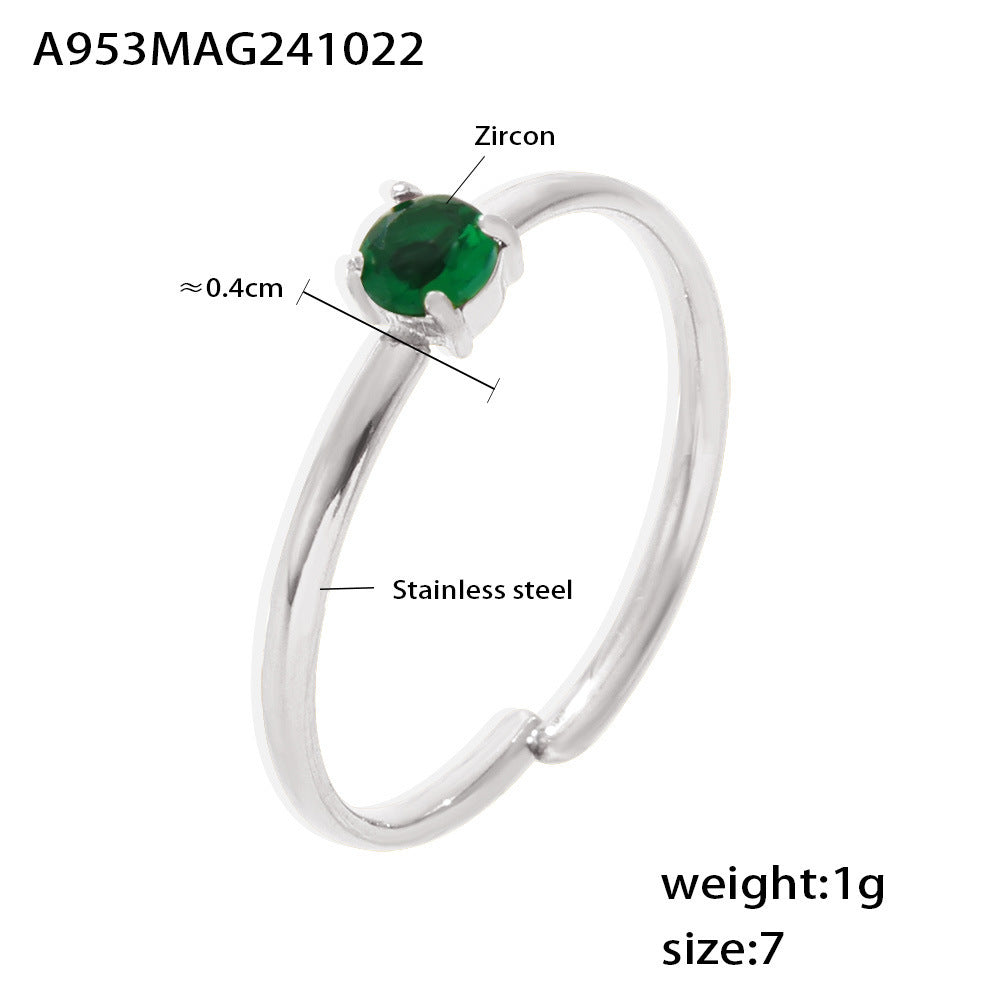 Single-claw zircon ring PVD electroplated stainless steel opening adjustment light luxury index finger ring spot 99
