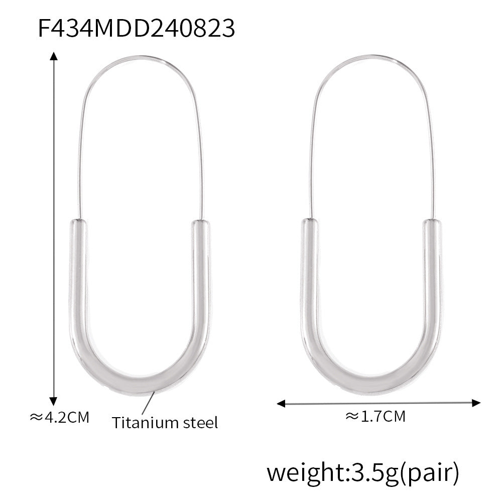 Cold wind new earrings gold paperclip ear hooks personalized simple titanium steel plated 18k real gold earrings