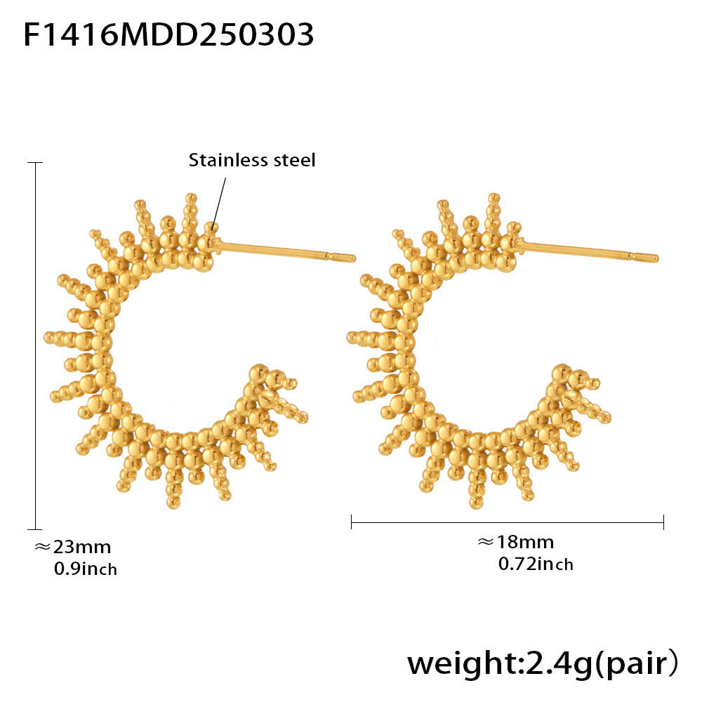 C-shaped sun ray radiation earrings new fashionable earrings stainless steel PVD plated 18K real gold jewelry