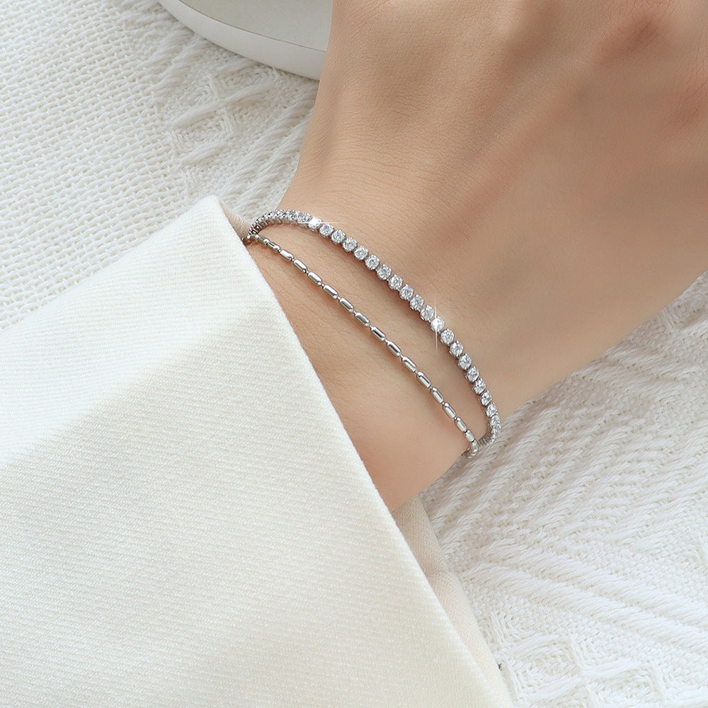 Niche design i wind full diamond zircon double layer titanium steel bracelet hot-selling hand jewelry factory hair E26199