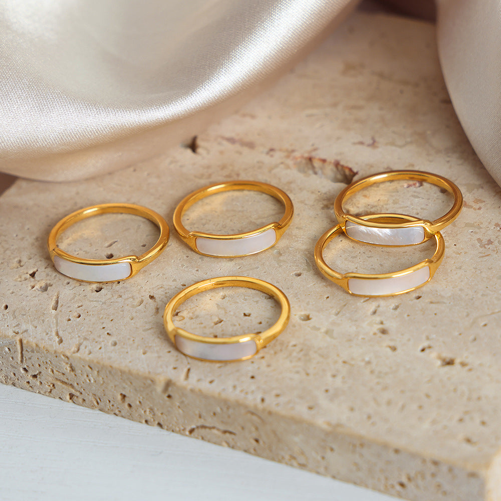 New simple niche design high-end inlaid with mother white titanium steel ring personalized fashion temperament jewelry women 99