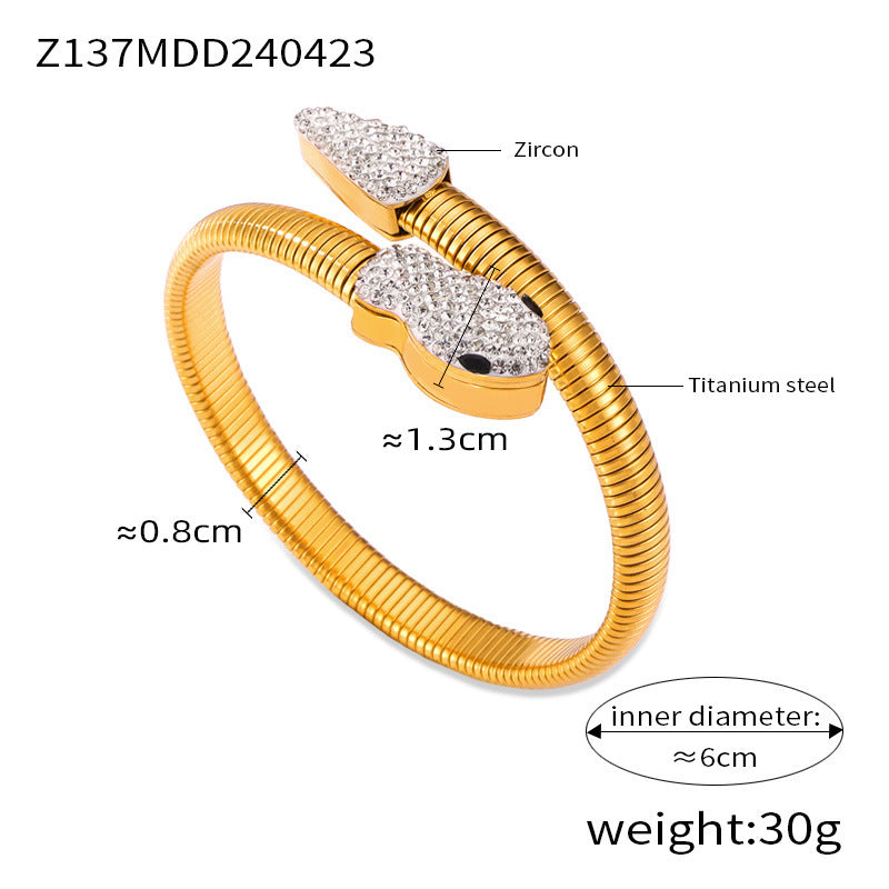Hot-selling niche personalized opening bracelet inlaid with zircon design sense goose throat shape titanium steel jewelry set pp