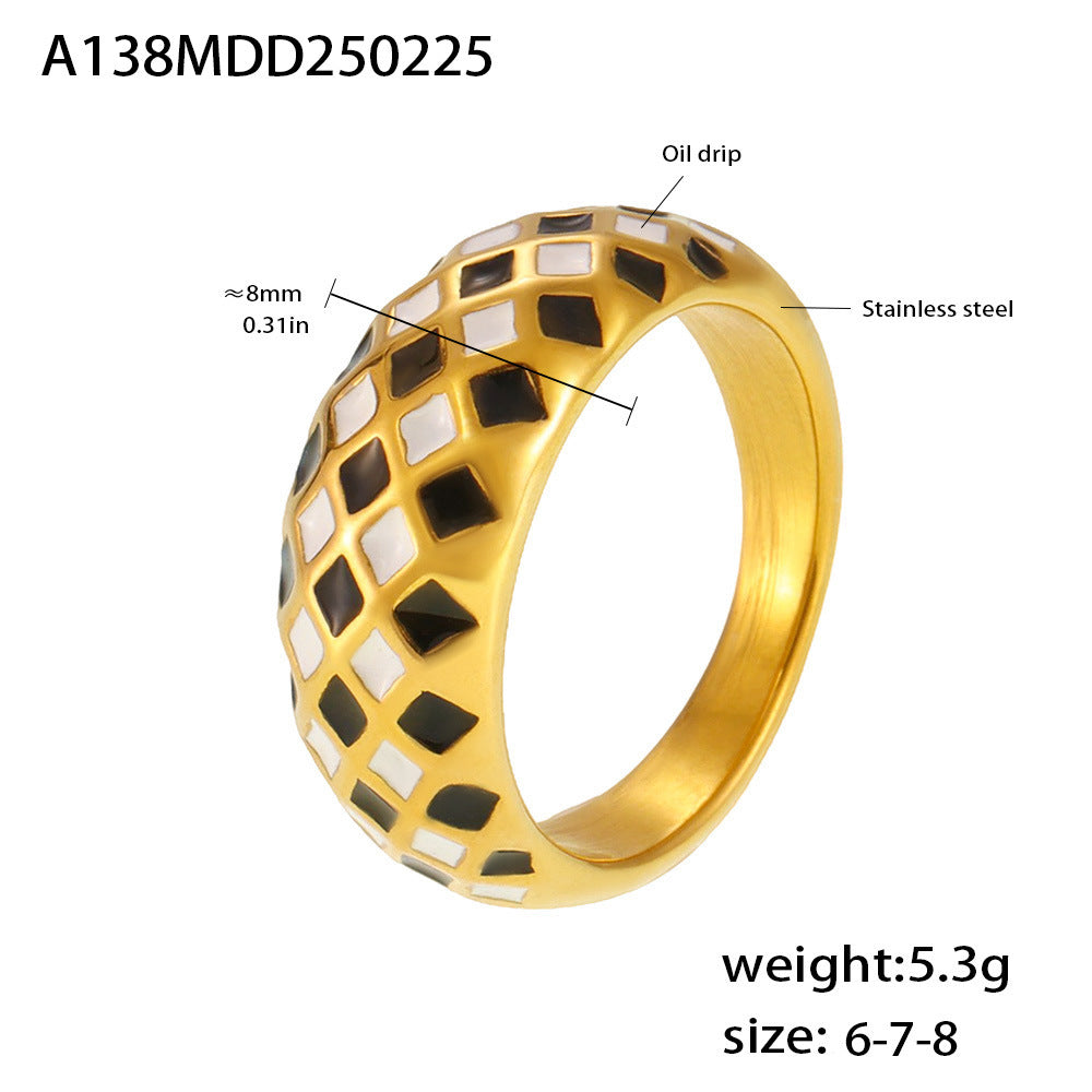 Rhombus checkerboard black and white color matching ring simple stacking niche personalized design ring wholesale 99