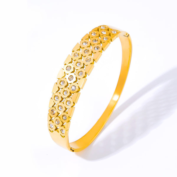 Chic style fashionable simple elegant versatile titanium steel gold-plated jewelry geometric hollow design sense diamond-encrusted versatile bracelet pp