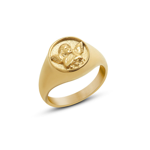 Personality angel little boy ring index finger ring titanium steel 18k gold ring99