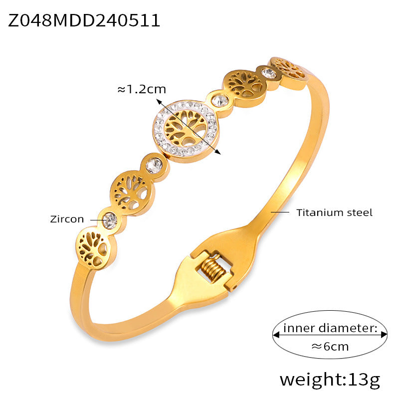 Hot-selling niche personalized hollow jewelry devil's eye tree of life diamond-encrusted design titanium steel gold-plated bracelet pp
