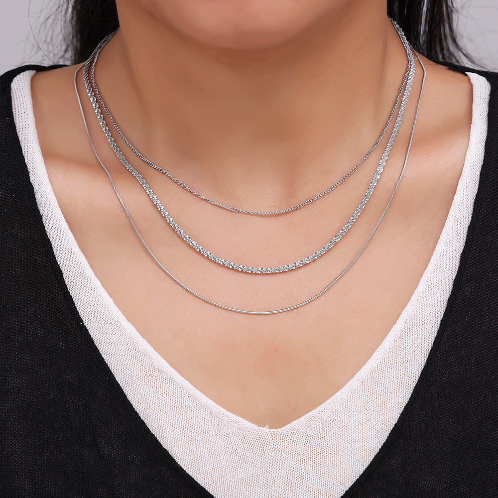 Fashion cuba titanium steel necklace hip-hop style multi-layer stacked choker women's fashion trend collarbone chain pp
