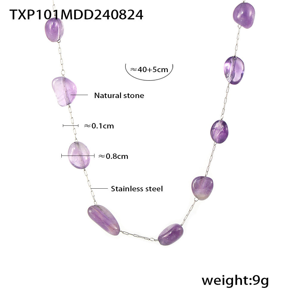 Colored natural gravel necklace bracelet New irregular stainless steel jewelry set for women