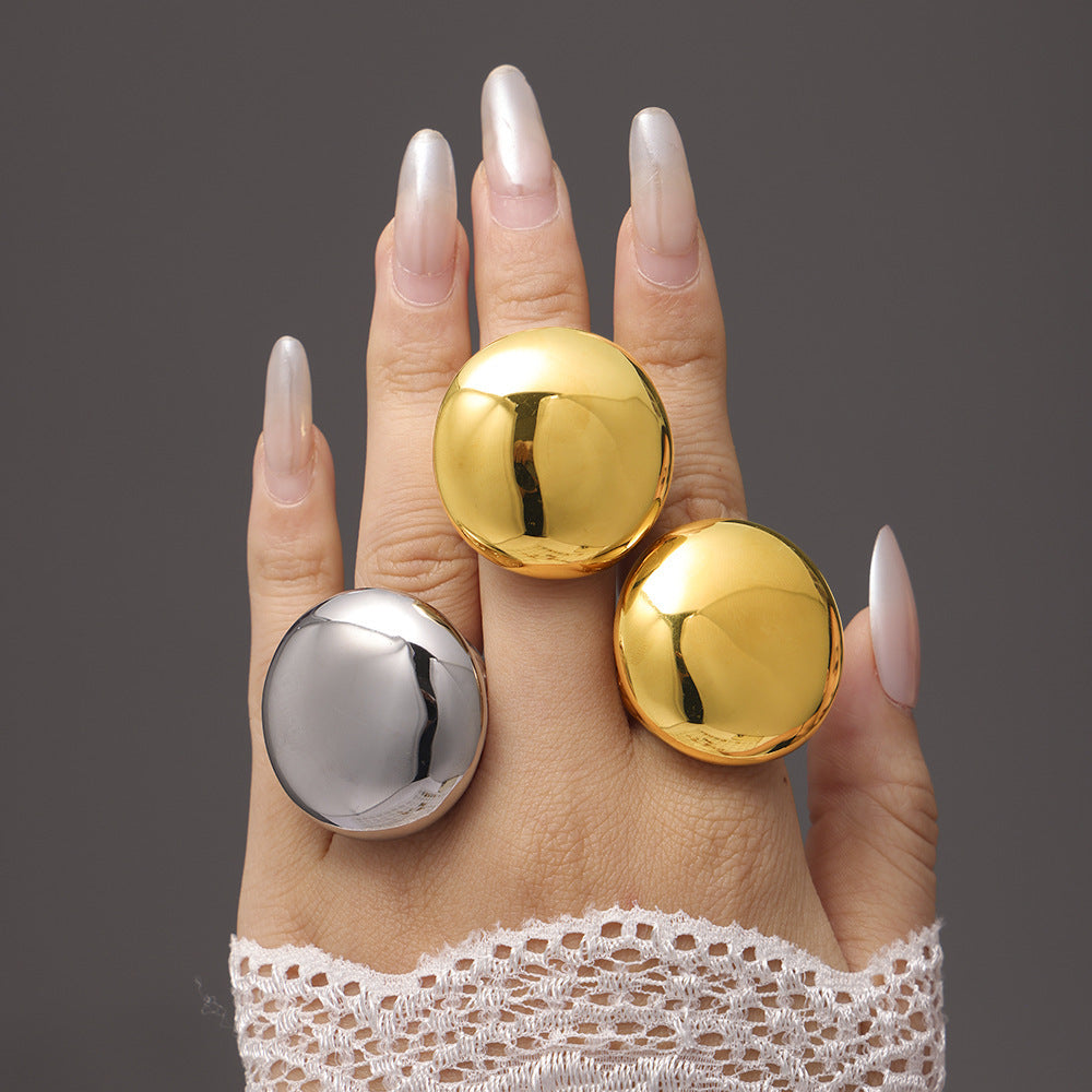 Accessories High texture large glossy Roman pattern digital casting ring women's stainless steel PVD plated real gold color retention