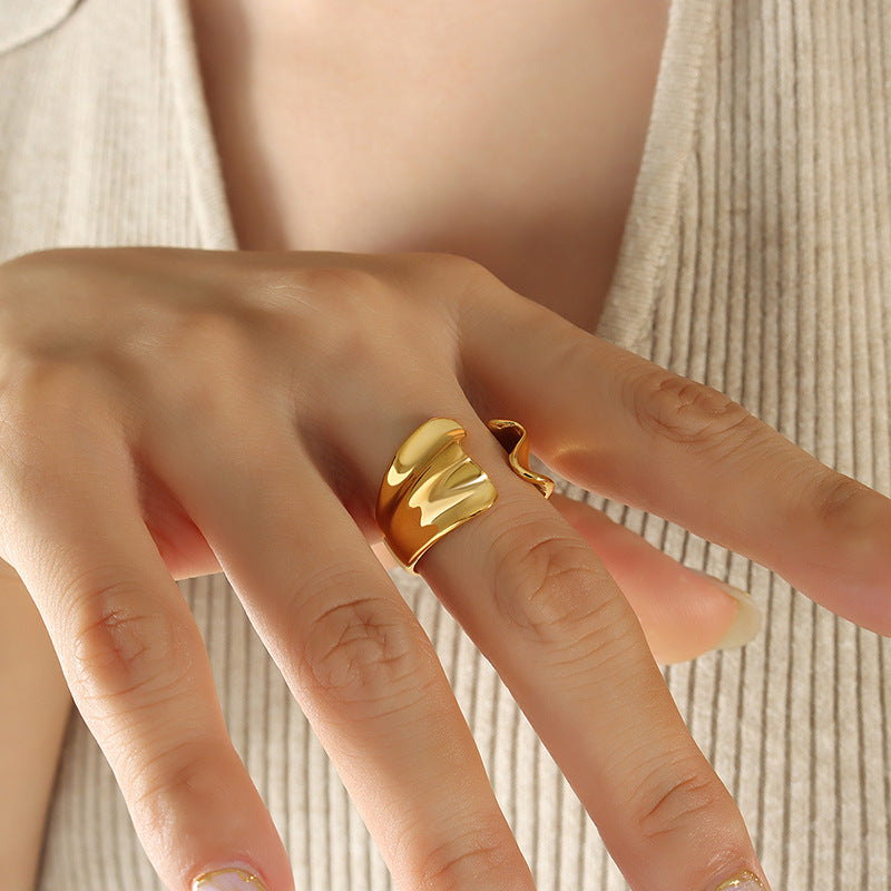 Cold wind personality special-shaped opening ring women's fashion simple ins titanium steel plated 18k gold ring jewelry women