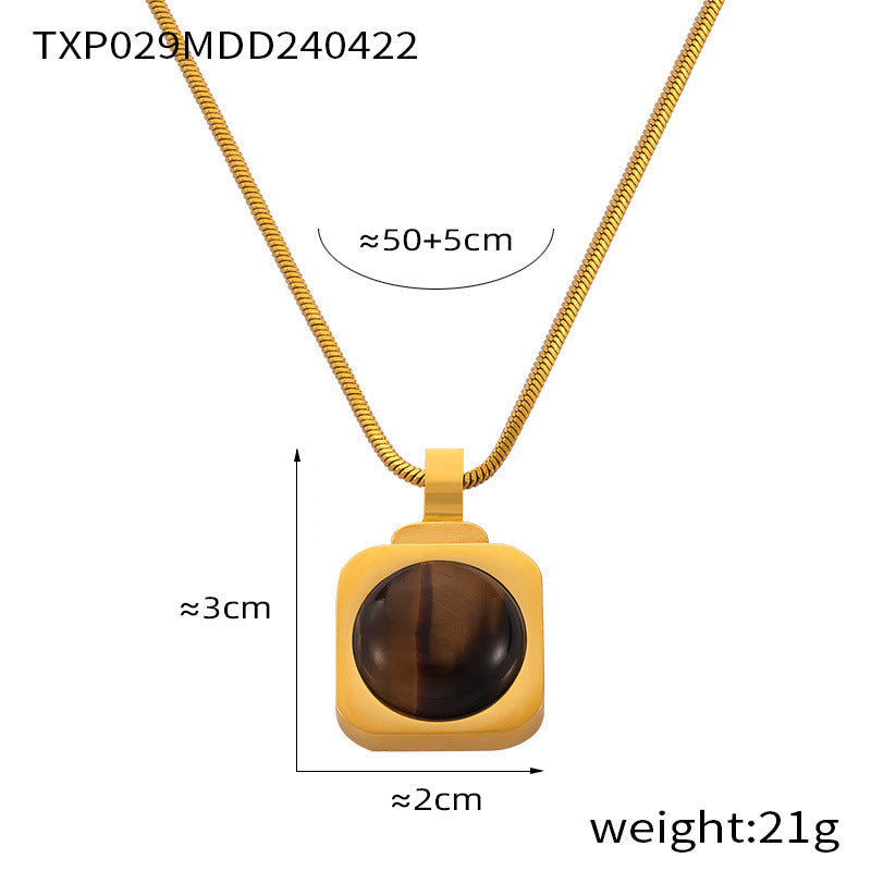 Hot-selling personalized light luxury jewelry inlaid with tiger's eye design titanium steel jewelry set pp
