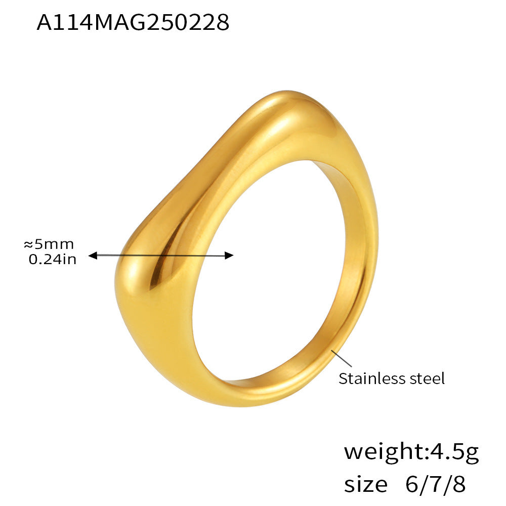 Simple rectangular ring European and American fashion niche versatile jewelry stainless steel plated 18K real gold ring 99