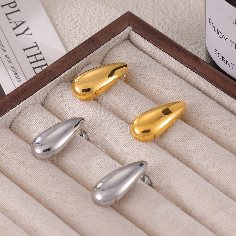 Water drop shape smooth titanium steel earrings niche new cold wind simple fashion casual wind earrings pp