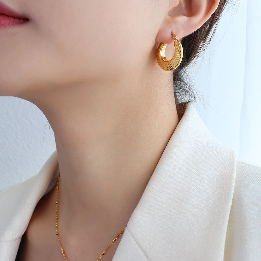Earrings set plain ring halo scales horn bag titanium steel 18k gold earrings ins jewelry pp