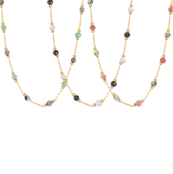 Blue gold natural stone handmade beaded collarbone necklace double-layer stacked titanium steel PVD plated real gold jewelry spot 99