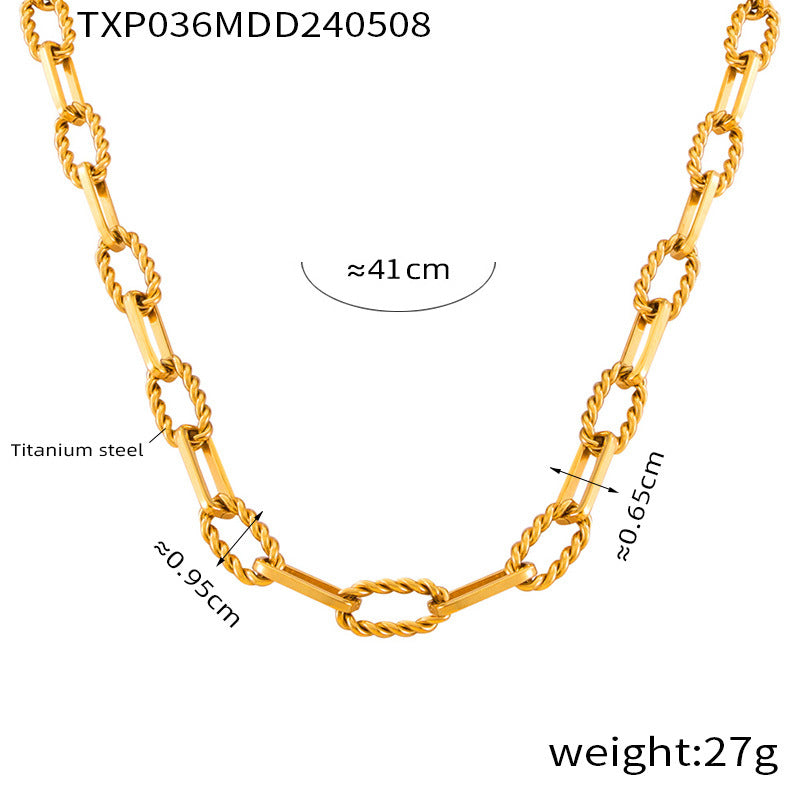 Hip hop trendy cool personality jewelry geometric return chain twist splicing design titanium steel jewelry other set