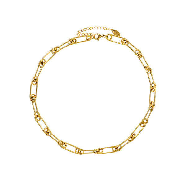 Marka Paper Clip Chain Neck Collar Titanium Steel 18k Gold Bracelet Earrings E245-P1046-F449