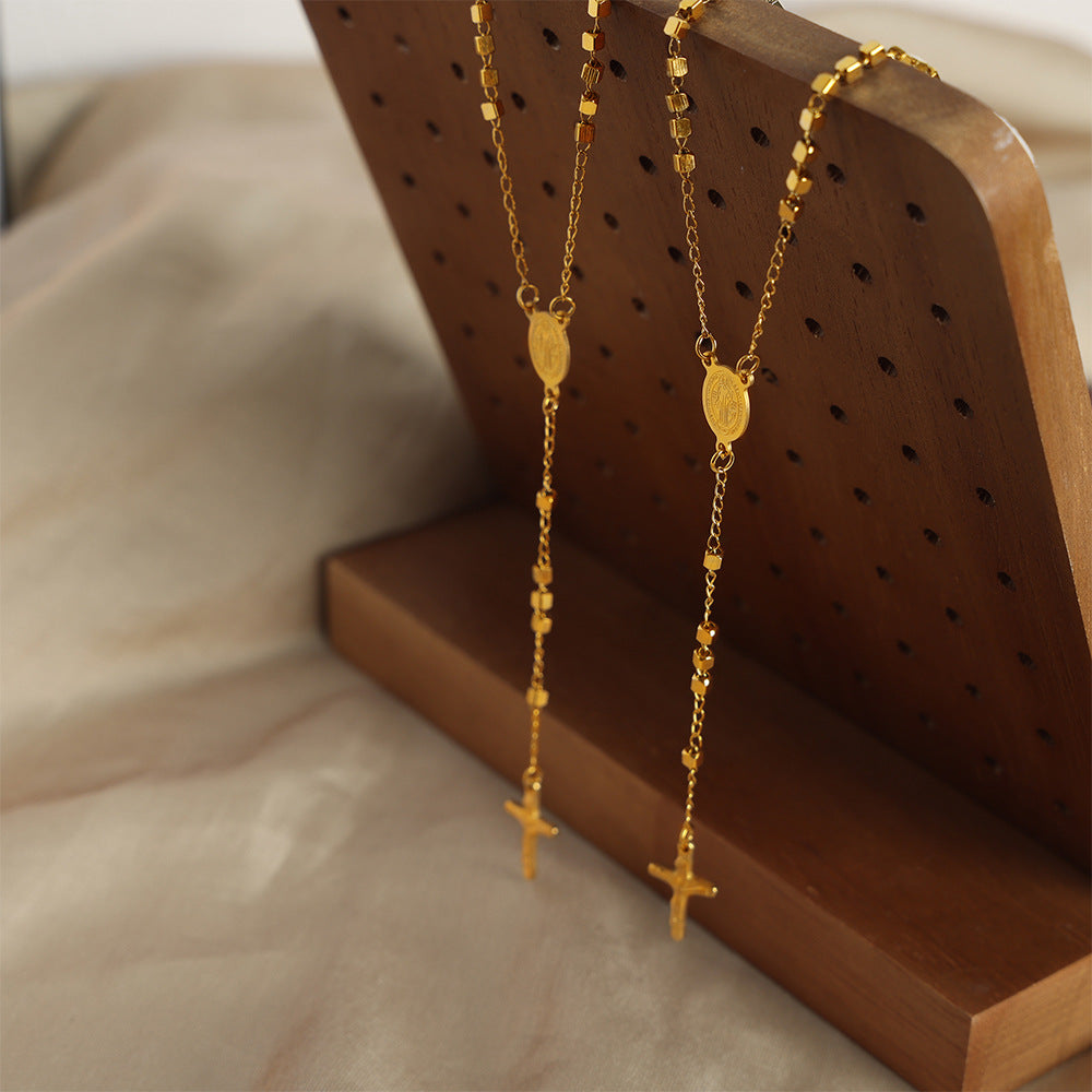 New fashionable versatile simple niche design titanium steel gold-plated cross pendant sweater chain necklace jewelry