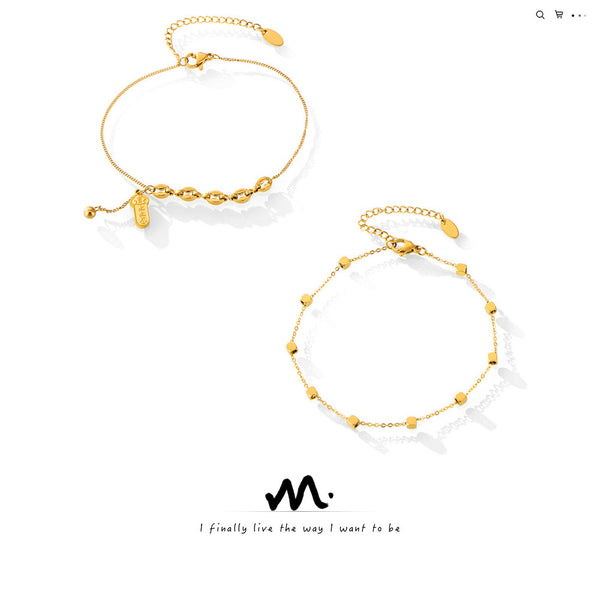 Niche simple personality versatile jewelry small square chamfered day buckle titanium steel gold-plated anklet