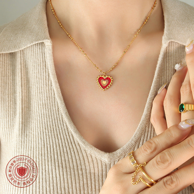 Accessories, double-sided red and black peach heart oil drop pendant necklace, simple light luxury love creative fashion