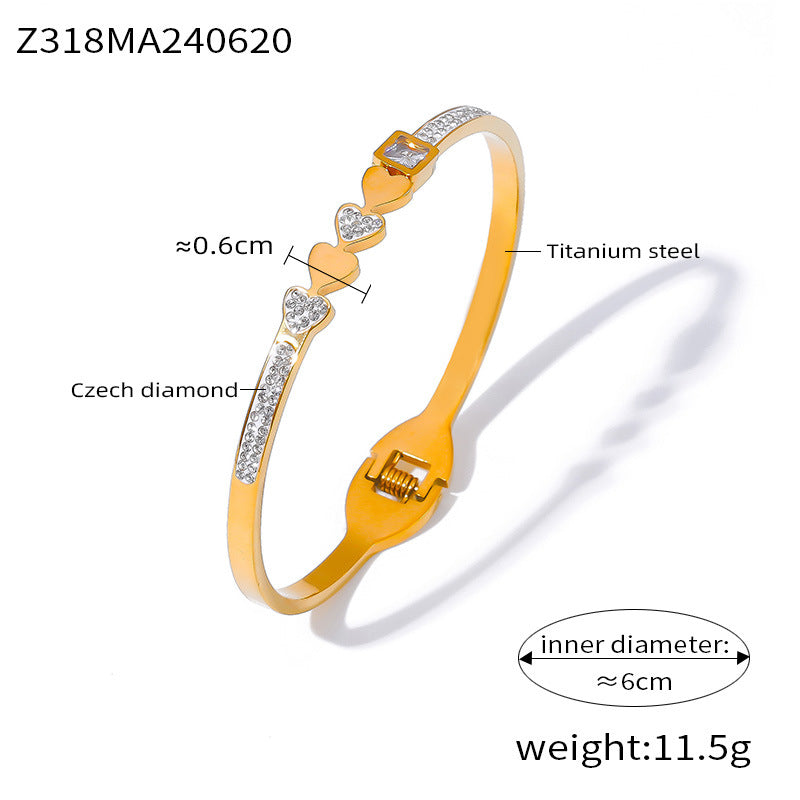 Elegant and trendy temperament Versatile jewelry Geometric diamond-set design sense Love modeling Titanium steel gold-plated bracelet pp