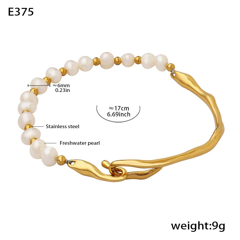 Freshwater pearl personality geometric titanium steel bracelet fashion temperament girlfriend chain fashionable retro style non-fading jewelry 99