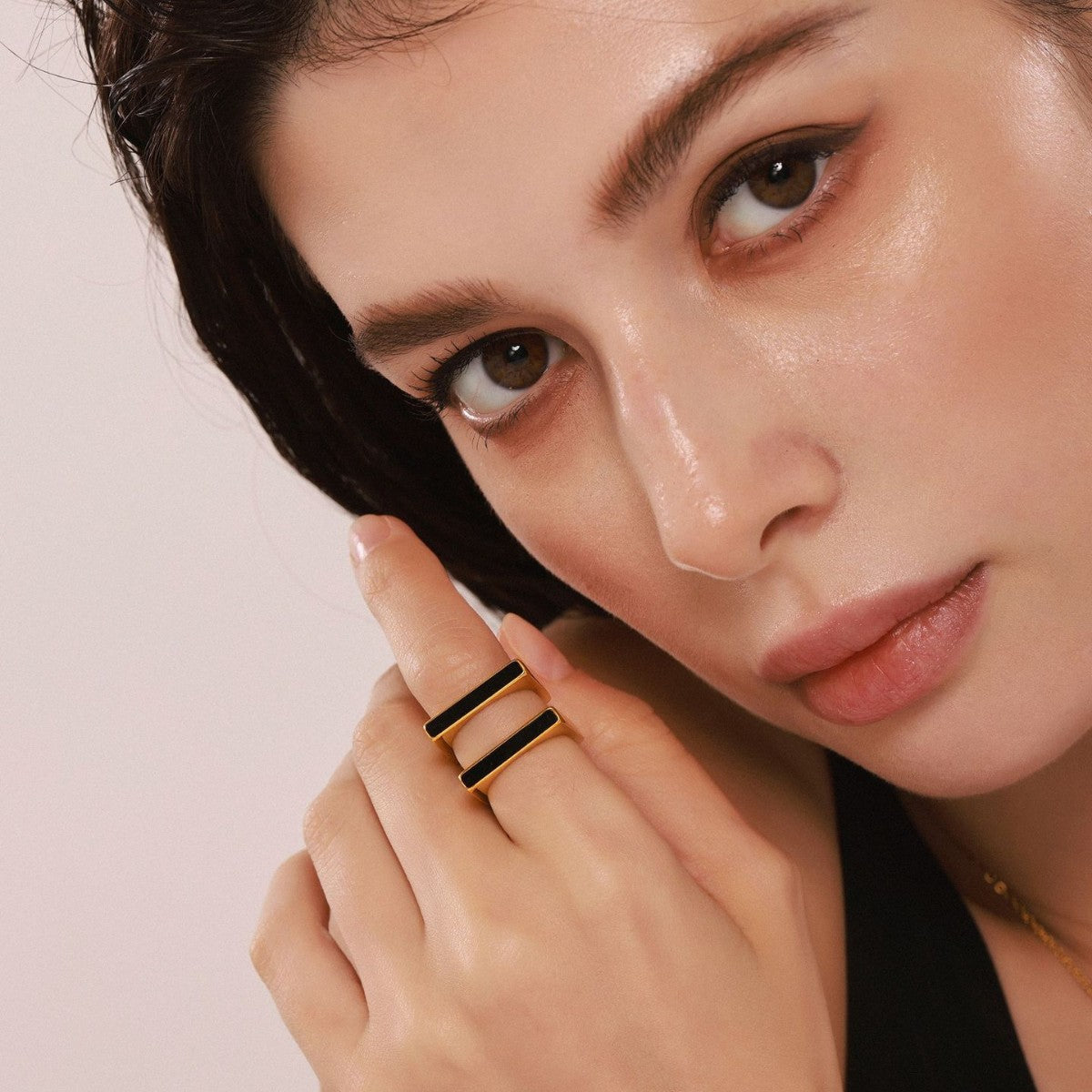 Simple acrylic geometric square ring fashion jewelry stainless steel plated 18K gold pp